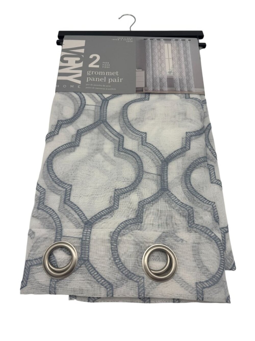 NEW VCNY Home Stone Blue Sheer Charlotte Curtain Panel Set of Two 38" x 96"